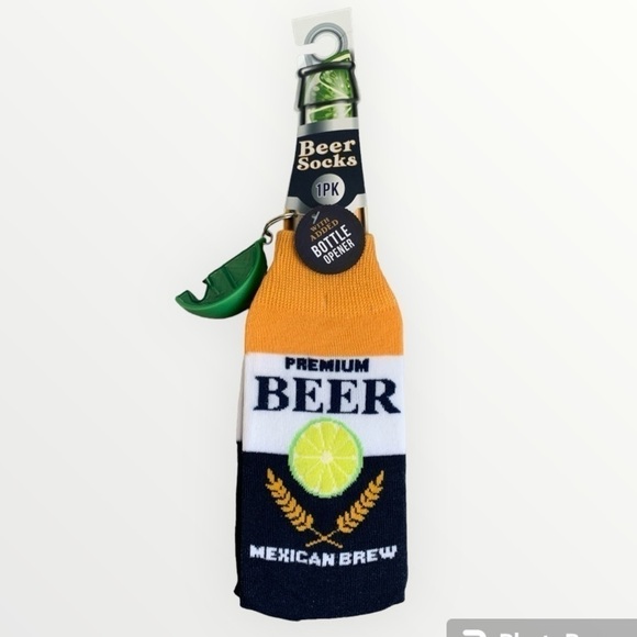 Other - NWT Cinco de Mayo “Premium Beer Mexican Lager” Socks with Lime Bottle Opener